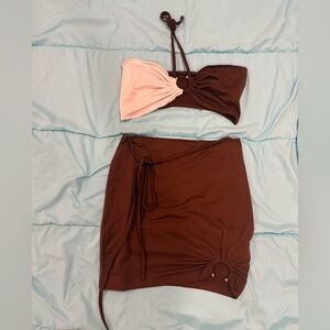 Brown and White Two-Piece Set